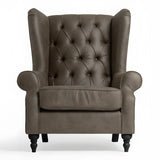 Off-White Linen Round Arm Tufted BackWingback Chair Image - 13