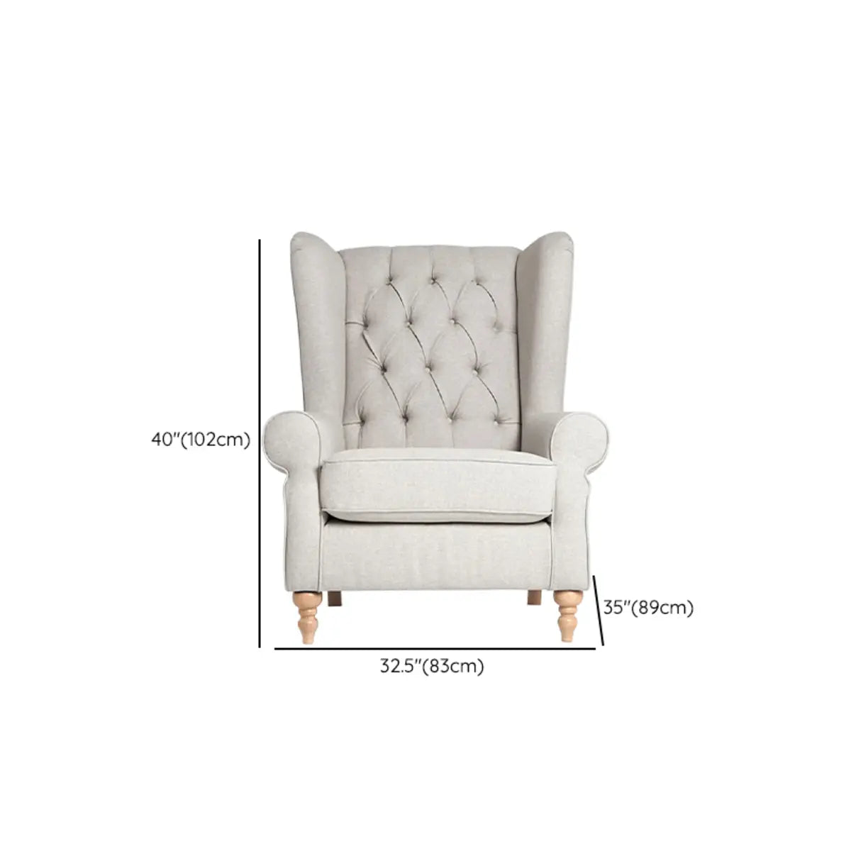 Off-White Linen Round Arm Tufted BackWingback Chair 