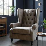 Off-White Linen Round Arm Tufted BackWingback Chair Image - 3