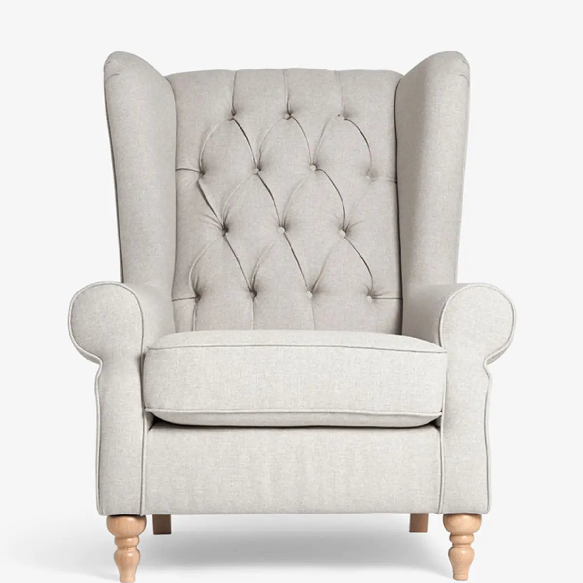 Off-White Linen Round Arm Tufted BackWingback Chair Image - 4