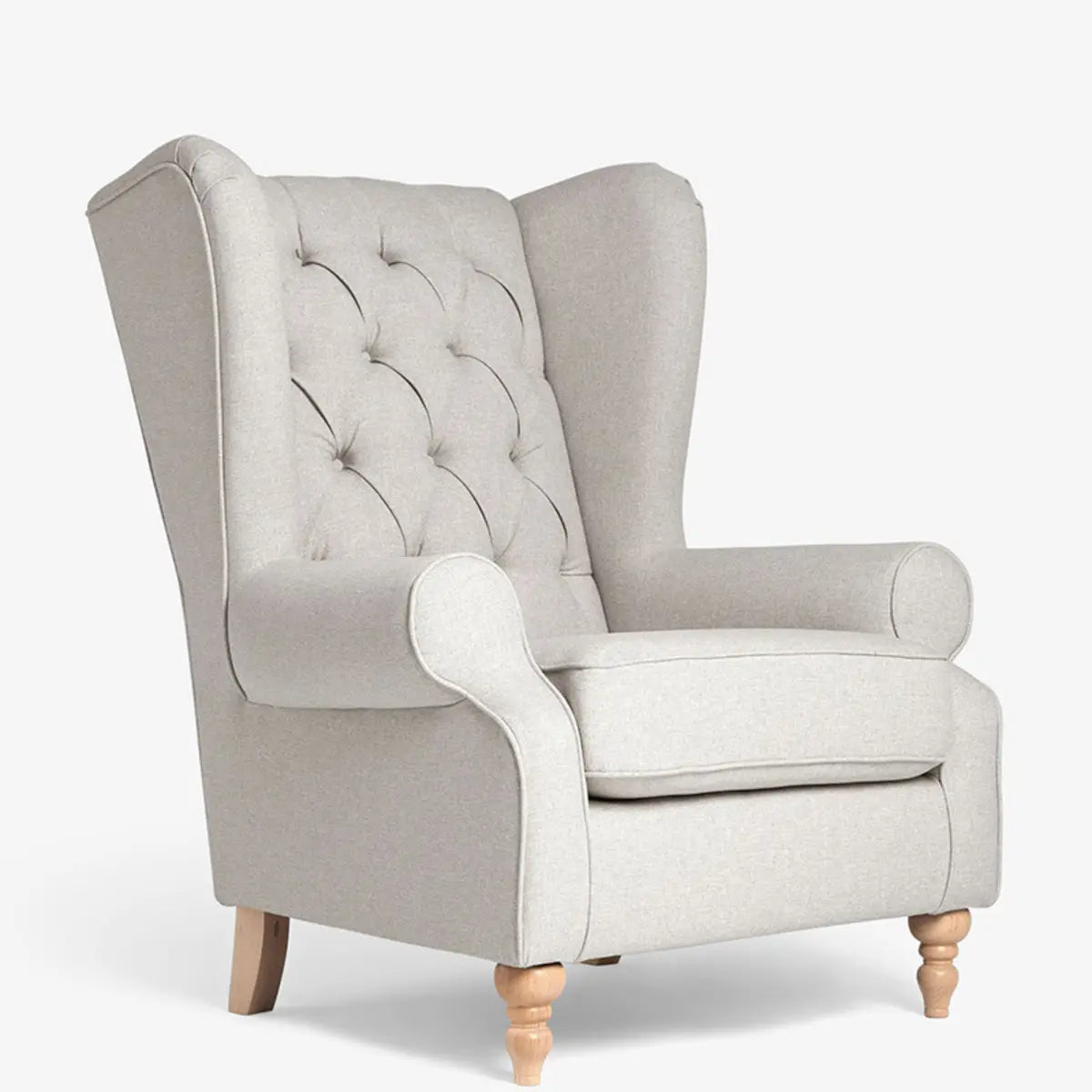 Off-White Linen Round Arm Tufted BackWingback Chair Image - 5