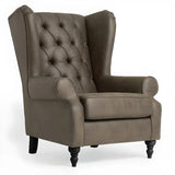 Off-White Linen Round Arm Tufted BackWingback Chair Image - 8