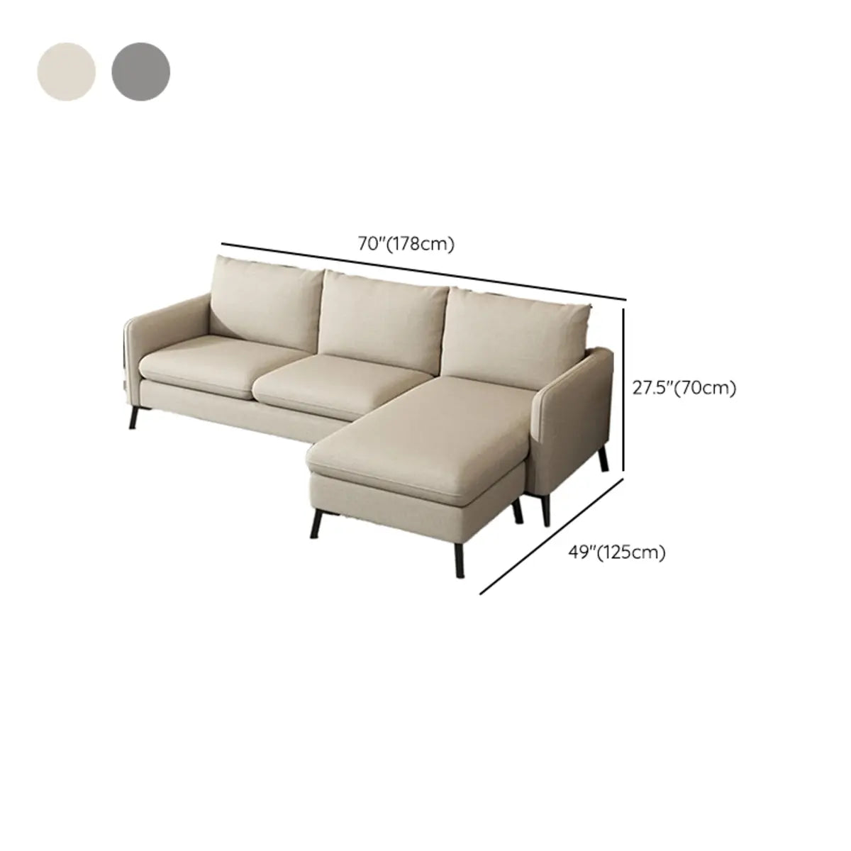 Off-White Linen Square Arm Pillow Back Sofa Chaise 