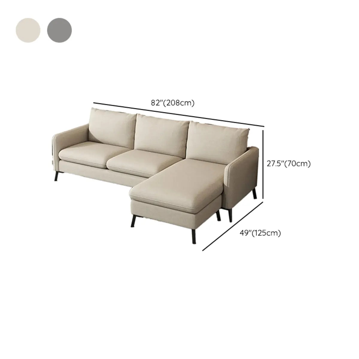 Off-White Linen Square Arm Pillow Back Sofa Chaise Image - 11