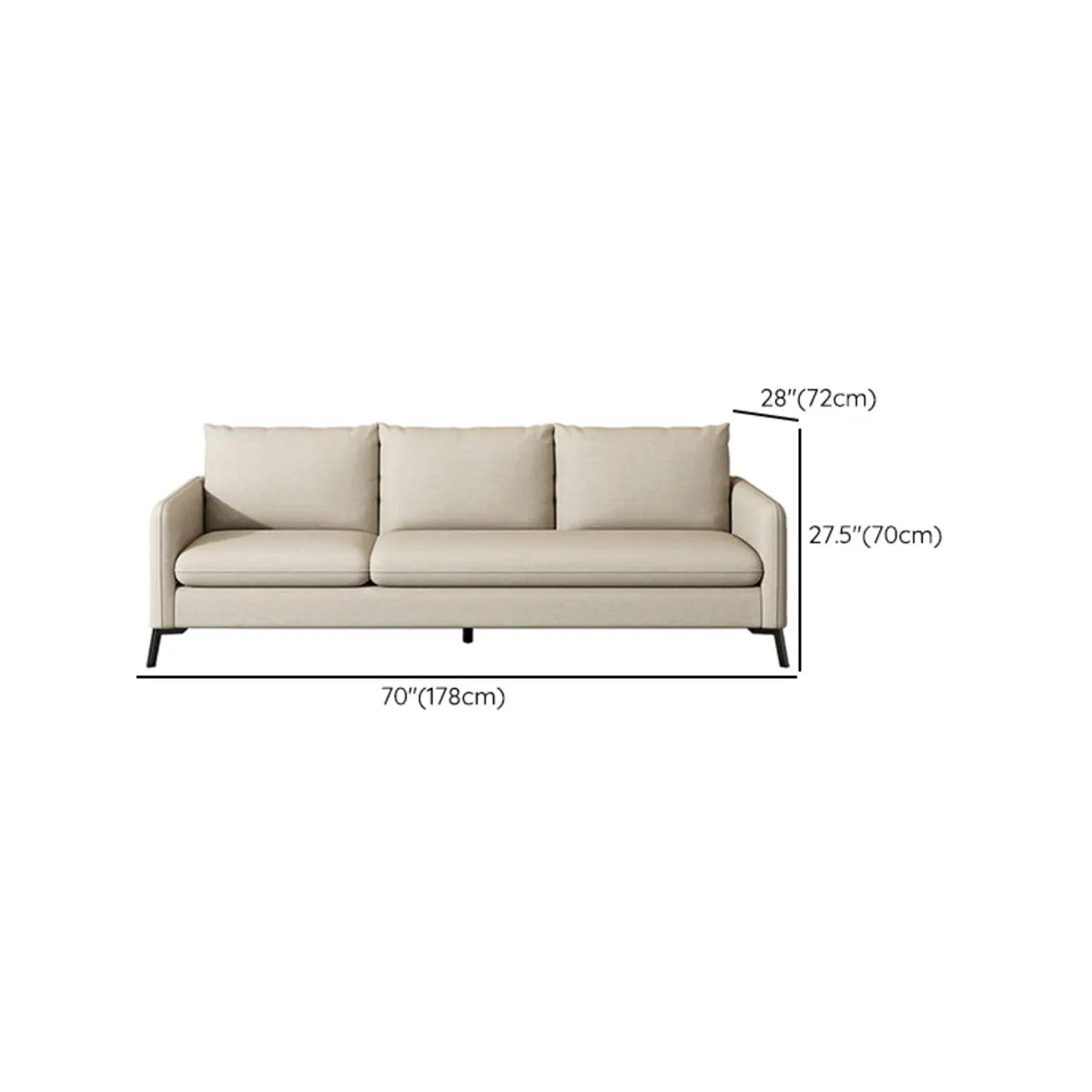 Off-White Linen Square Arm Pillow Back Sofa Chaise Image - 12