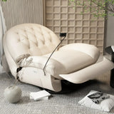 Off-White Manual Push Button Leather Swivel Recliner Image - 6