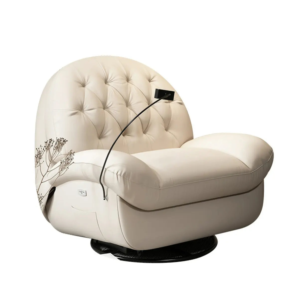 Off-White Manual Push Button Leather Swivel Recliner Image - 8