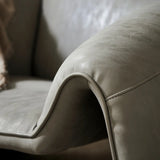 Off-White Microfiber Leather Fixed Back Arm Chair Image - 8