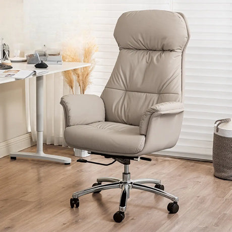 Off-White Modern High-Back Leather Swivel Office Chair Image - 1