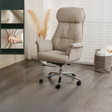 Off-White Modern High-Back Leather Swivel Office Chair Image - 3