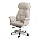 Off-White Modern High-Back Leather Swivel Office Chair Image - 7