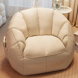 Off-White Portable Round Leather Lounge Bean Bag Chair Image - 1