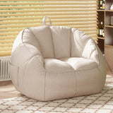 Off-White Portable Round Leather Lounge Bean Bag Chair Image - 10