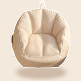 Off-White Portable Round Leather Lounge Bean Bag Chair Image - 14