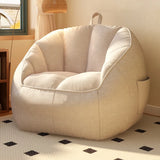 Off-White Portable Round Leather Lounge Bean Bag Chair Image - 15