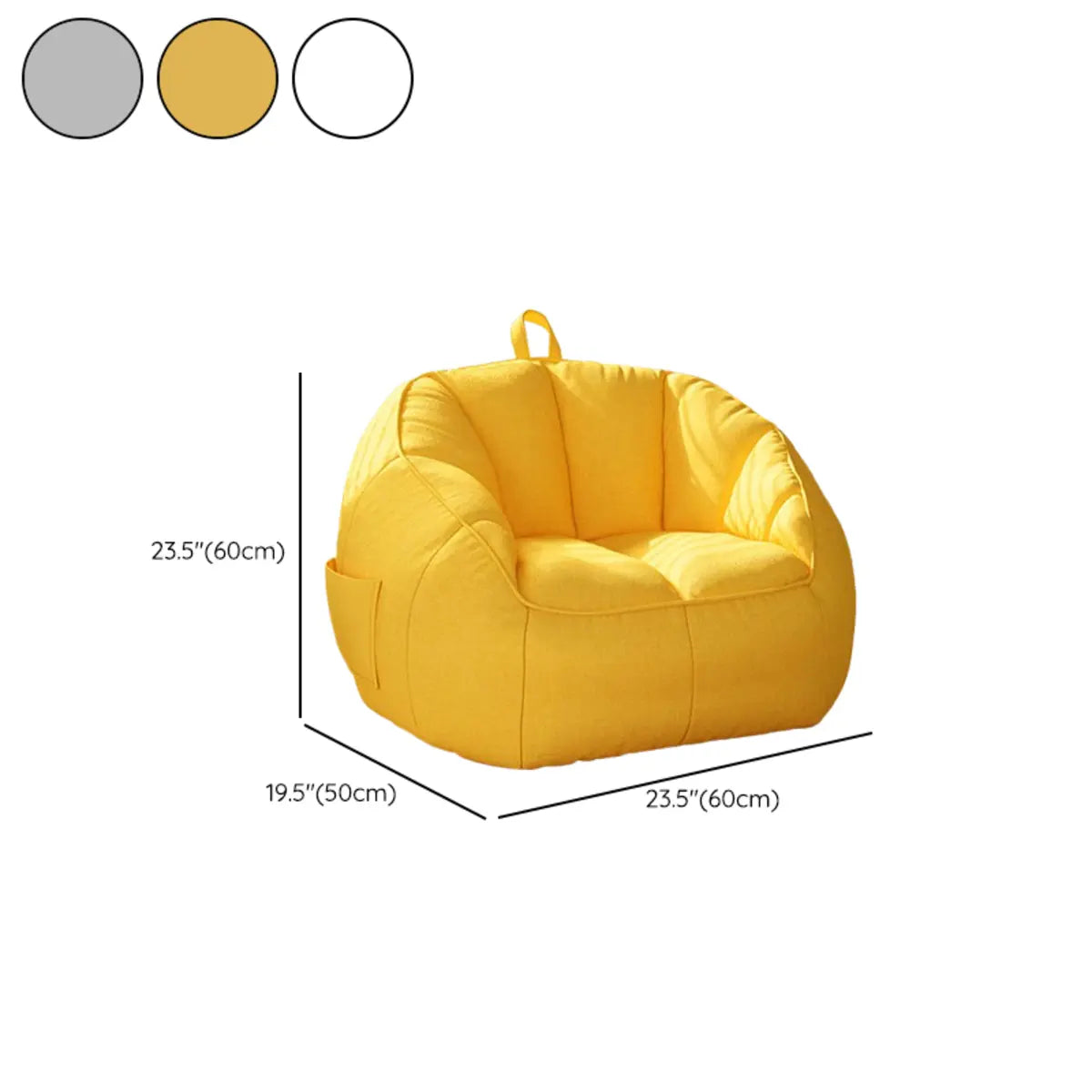 Off-White Portable Round Leather Lounge Bean Bag Chair 