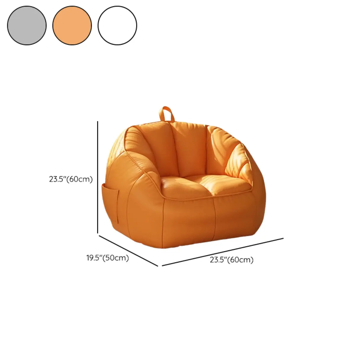 Off-White Portable Round Leather Lounge Bean Bag Chair Image - 17