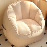 Off-White Portable Round Leather Lounge Bean Bag Chair Image - 2