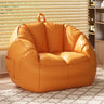 Off-White Portable Round Leather Lounge Bean Bag Chair Image - 4