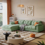 Off-White Premium Velvet Tufted Back Left Sofa Chaise Image - 3