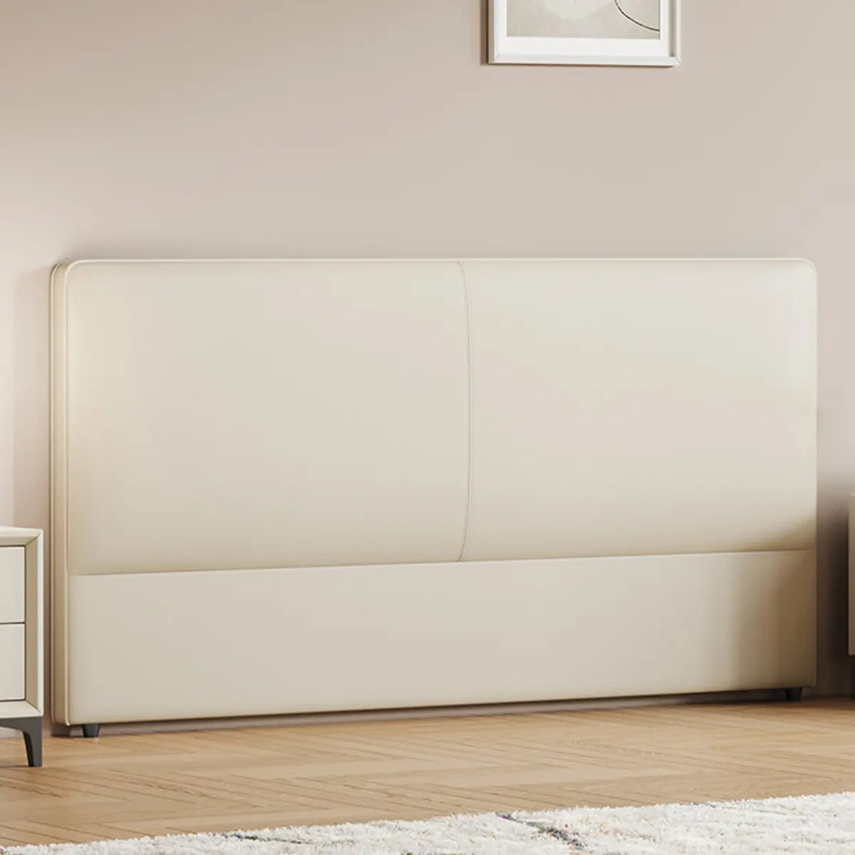 Off-White Rectangular Upholstered Headboard with Legs Image - 1