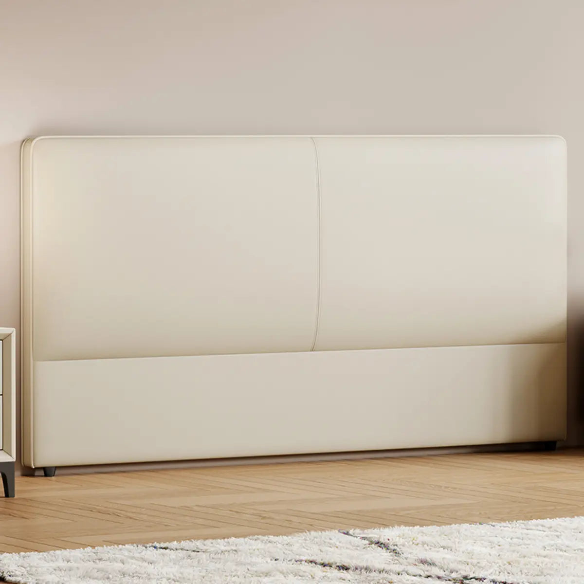 Off-White Rectangular Upholstered Headboard with Legs Image - 2