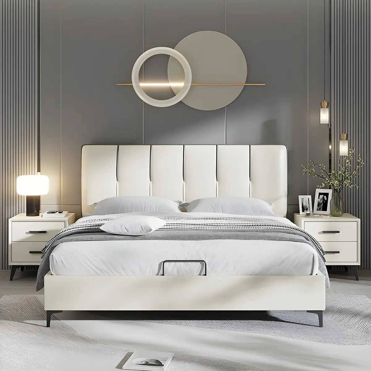 Off-White Rectangular Upholstered Wingback Headboard Image - 4