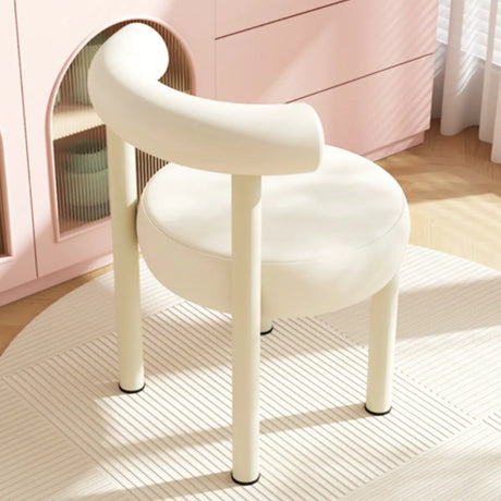 Off-White Round Upholstered Curved Back Vanity Accent Stool Image - 1