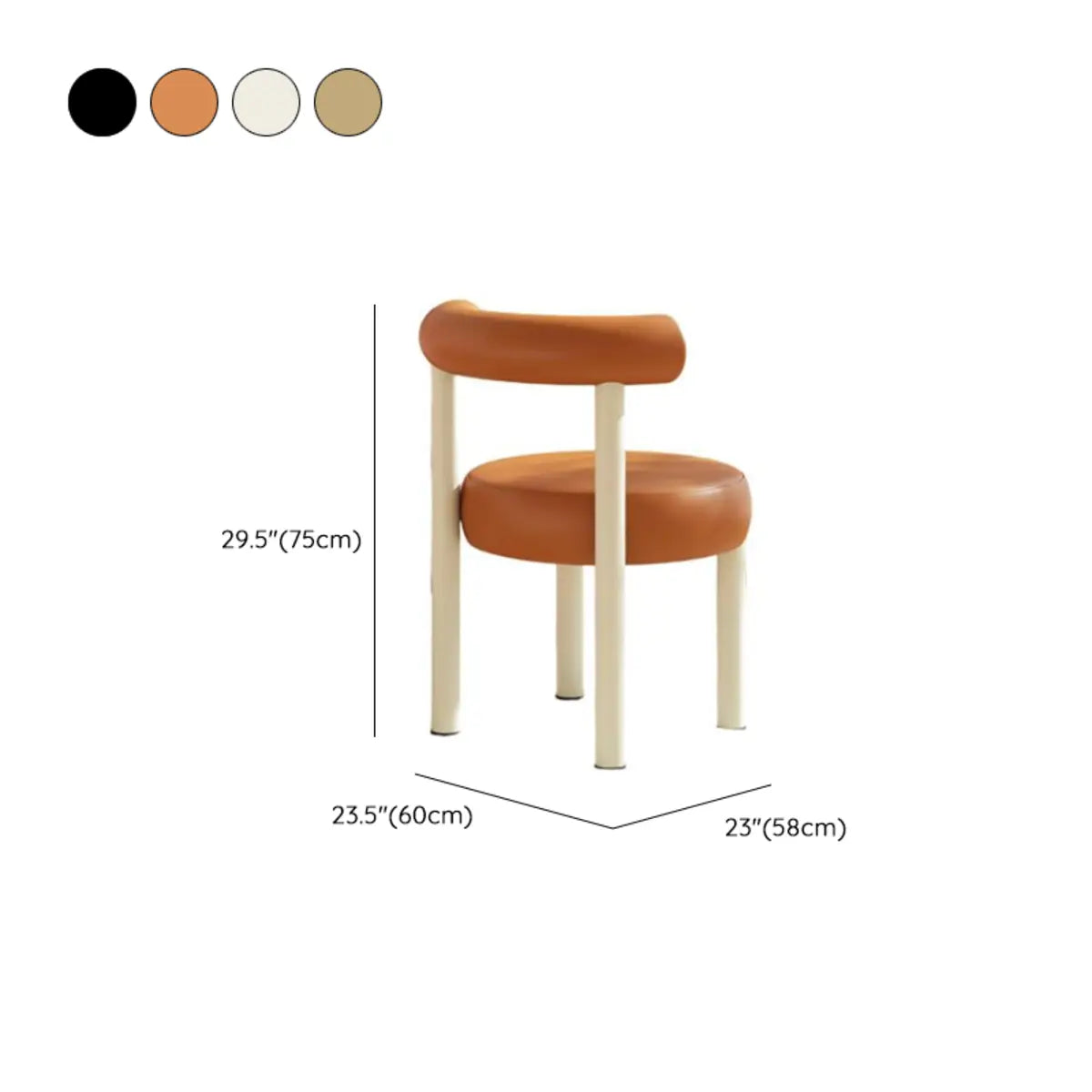 Off-White Round Upholstered Curved Back Vanity Accent Stool 