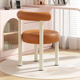 Off-White Round Upholstered Curved Back Vanity Accent Stool Image - 5