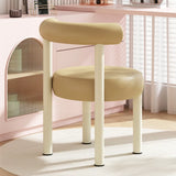 Off-White Round Upholstered Curved Back Vanity Accent Stool Image - 7