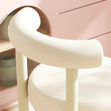 Off-White Round Upholstered Curved Back Vanity Accent Stool Image - 9