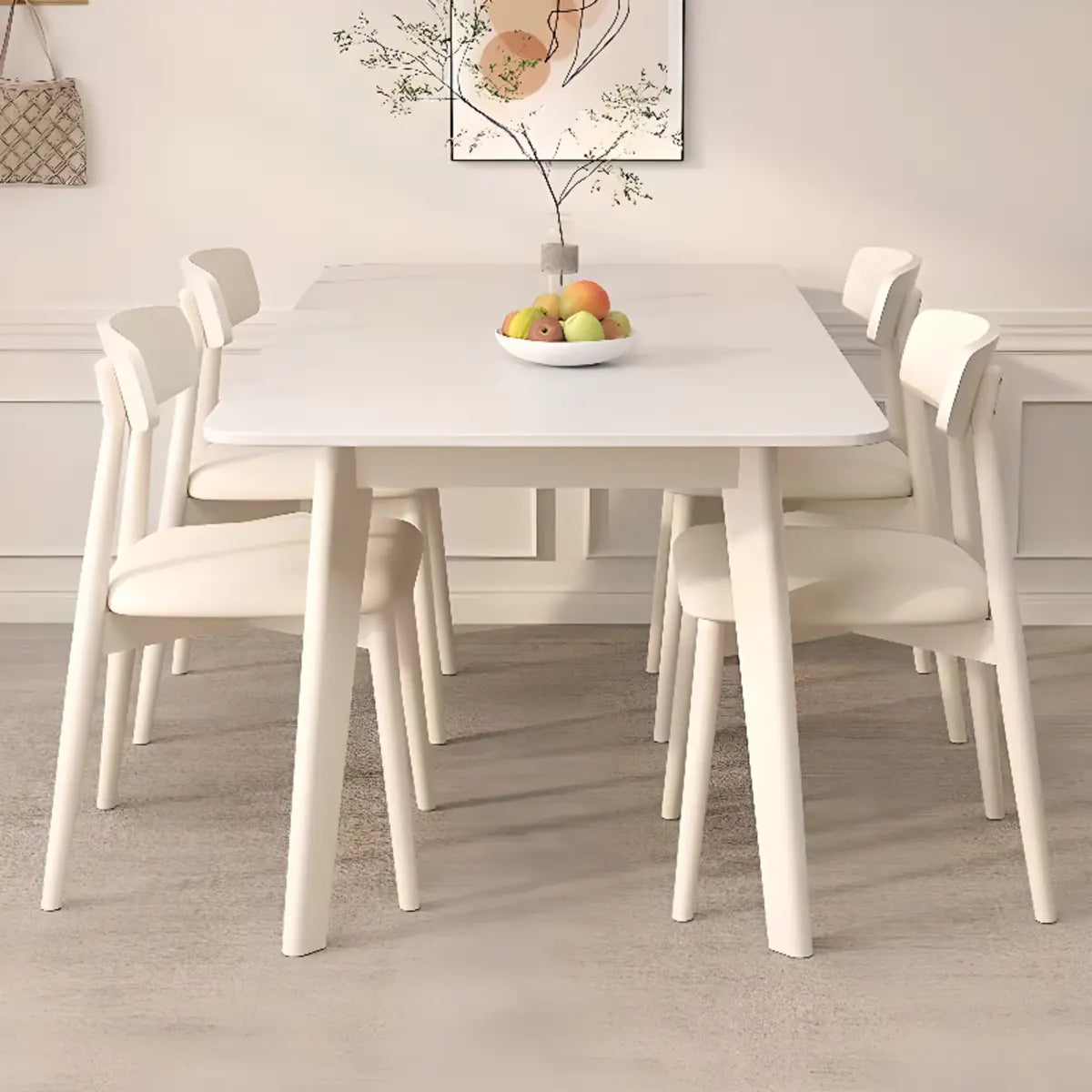 Off-White Slate Dining Table with Upholstered Chairs Image - 1