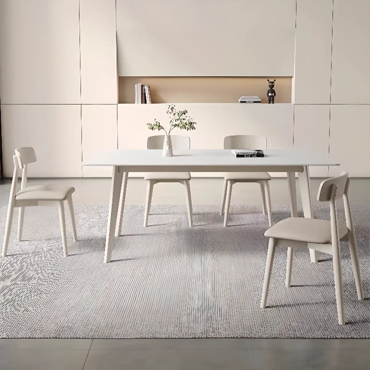 Off-White Slate Dining Table with Upholstered Chairs Image - 12