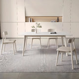 Off-White Slate Dining Table with Upholstered Chairs Image - 12