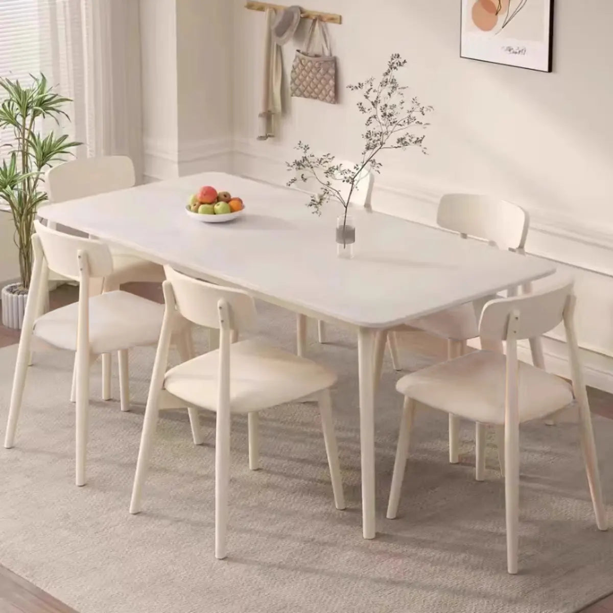 Off-White Slate Dining Table with Upholstered Chairs Image - 5