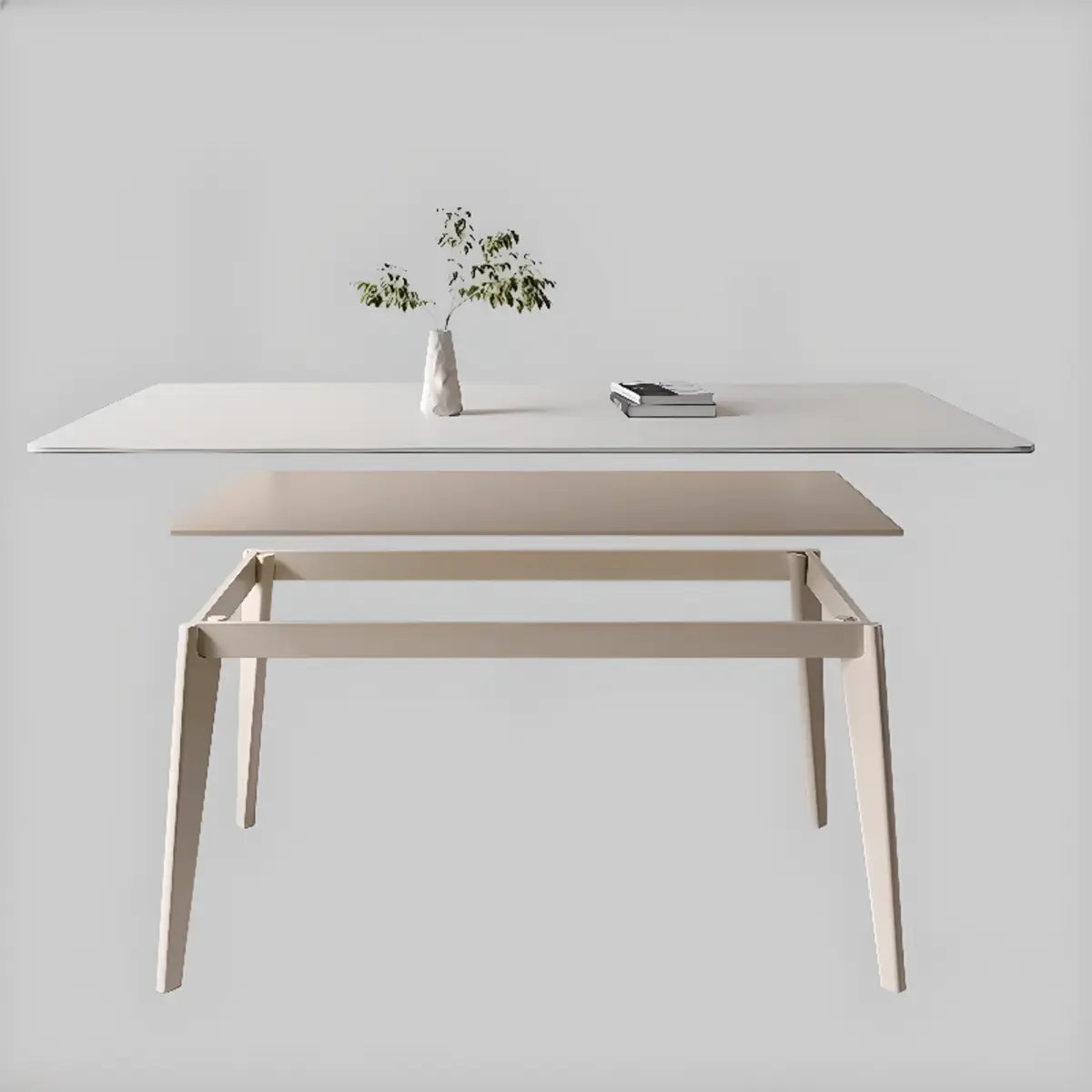 Off-White Slate Dining Table with Upholstered Chairs Image - 7