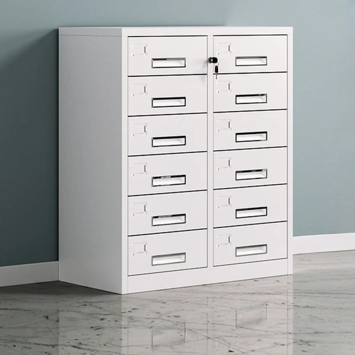 Off-White Steel Glass Doors Lockable Filing Cabinet Image - 20