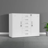 Off-White Steel Glass Doors Lockable Filing Cabinet Image - 21