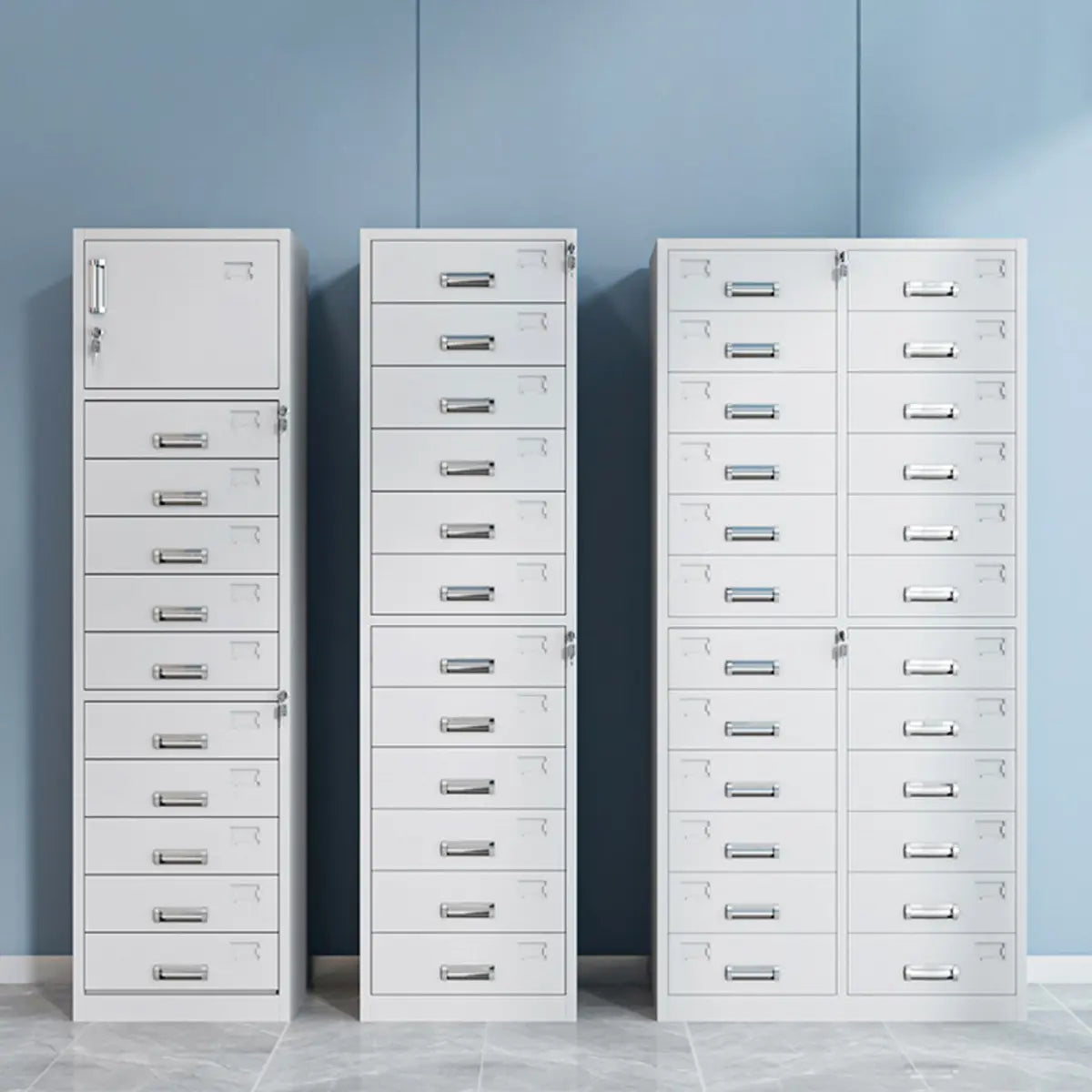 Off-White Steel Glass Doors Lockable Filing Cabinet Image - 2