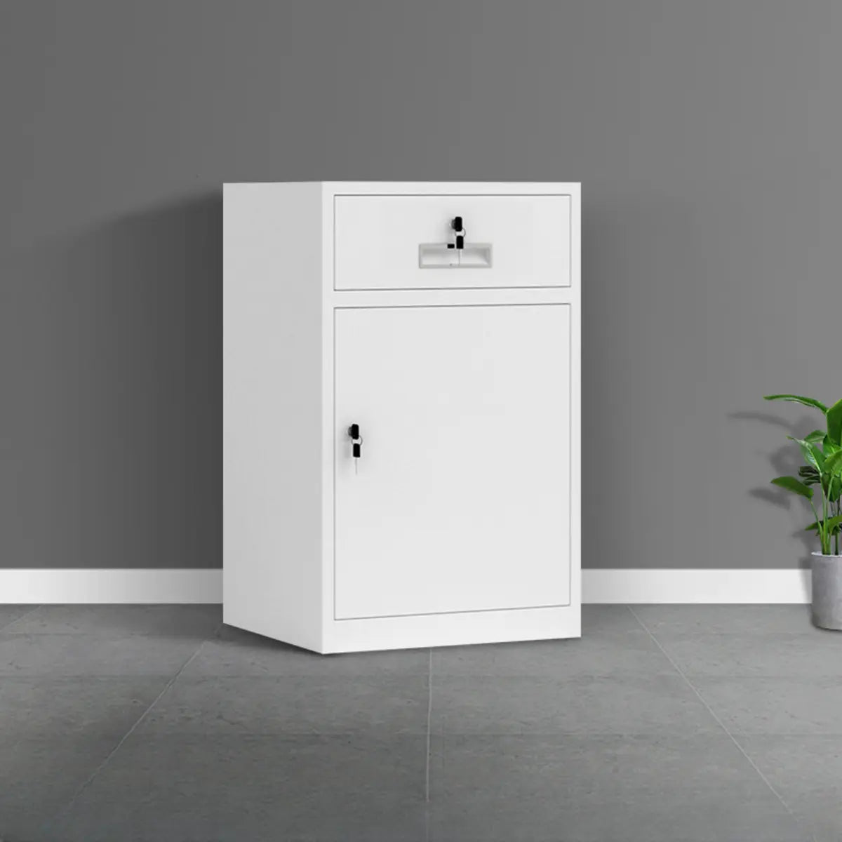 Off-White Steel Glass Doors Lockable Filing Cabinet Image - 8