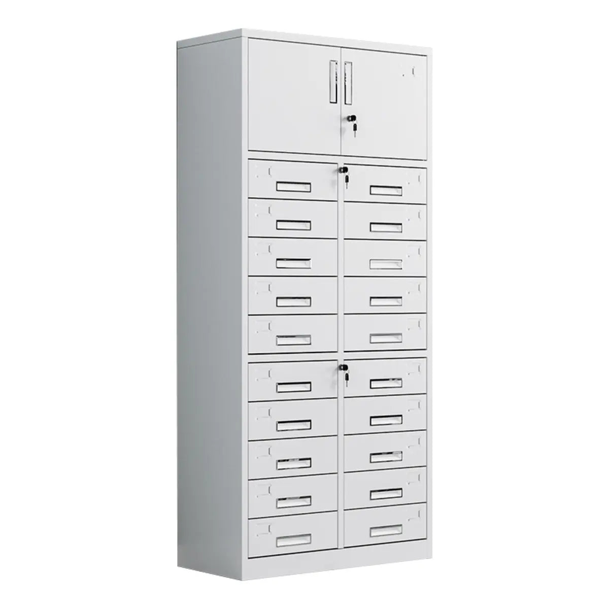 Off-White Steel Glass Doors Lockable Filing Cabinet Image - 3