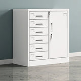 Off-White Steel Glass Doors Lockable Filing Cabinet Image - 15