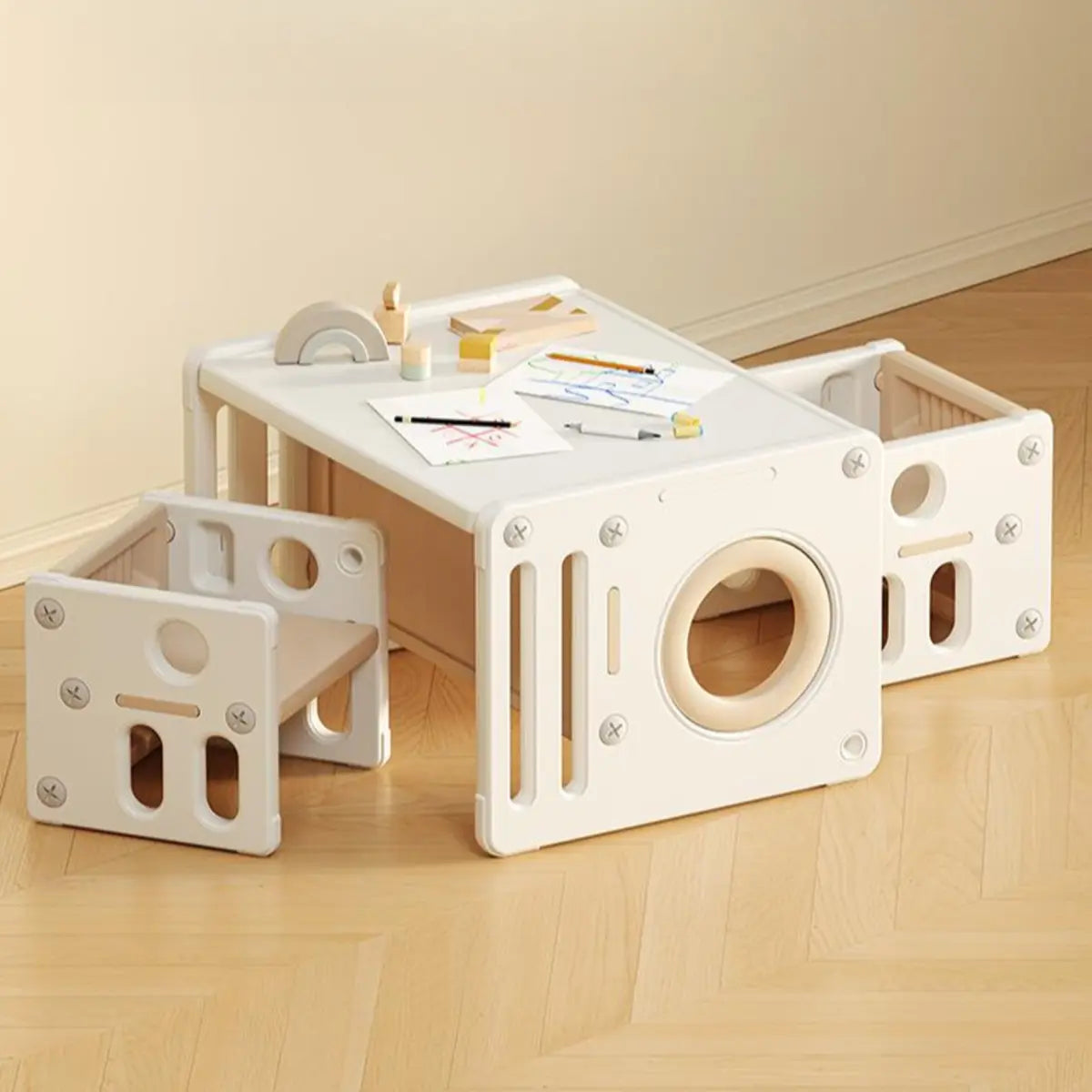 Off-White Toddler Activity Table Chair Set Two Seats Image - 6