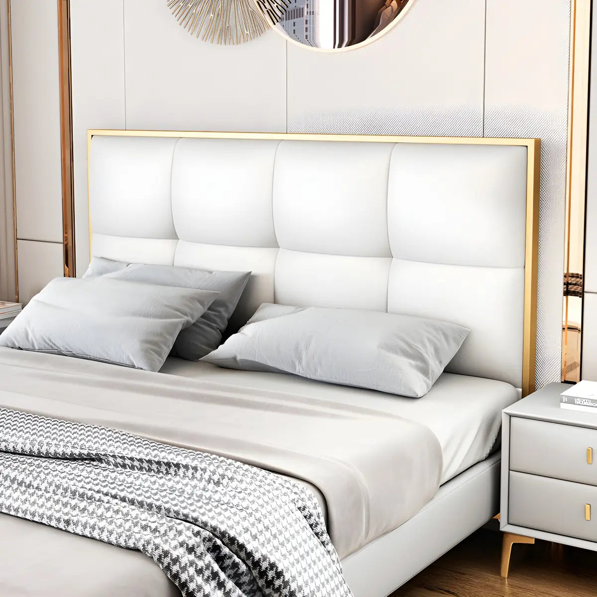 Off-White Tufted Rectangular Upholstered Headboard Image - 4