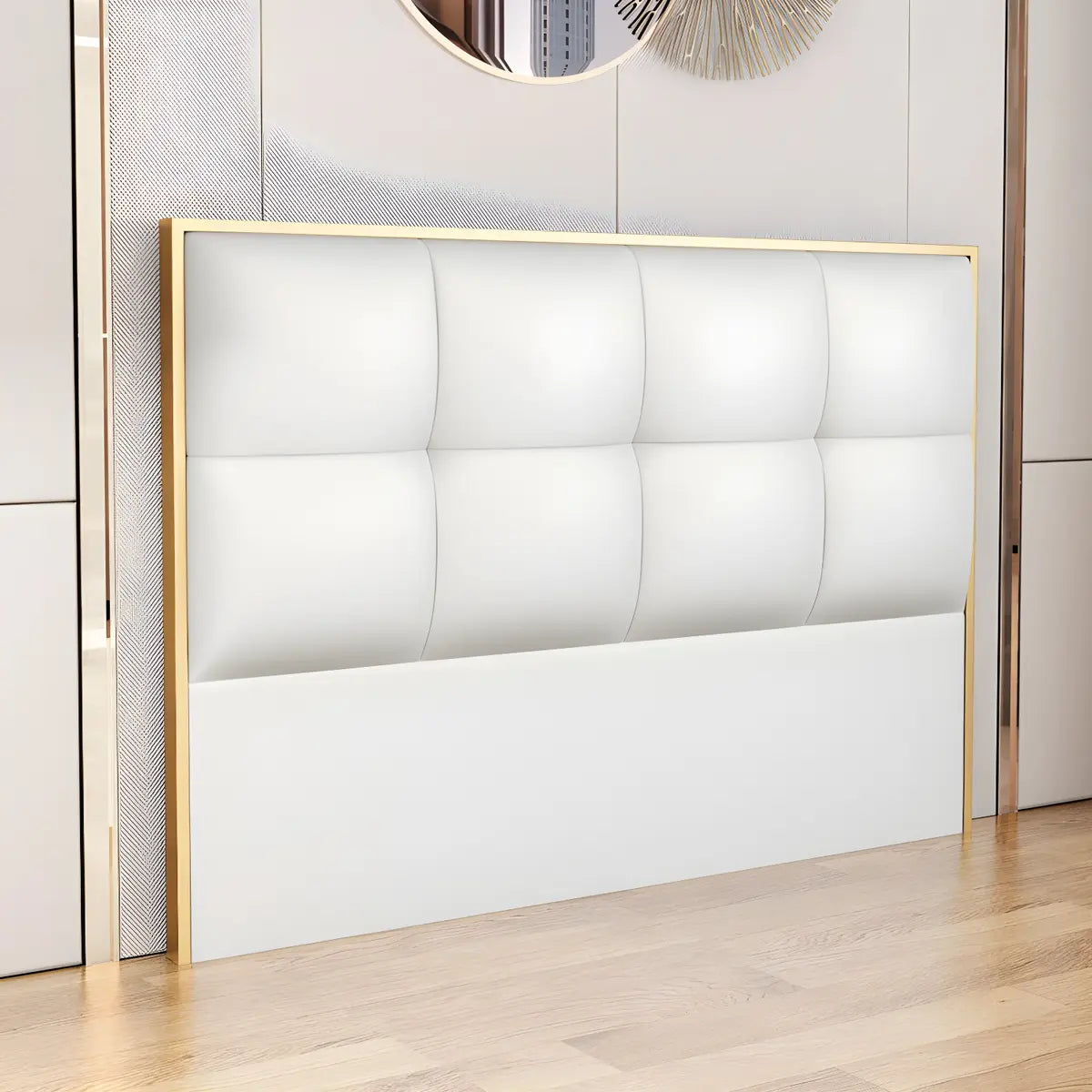 Off-White Tufted Rectangular Upholstered Headboard Image - 5