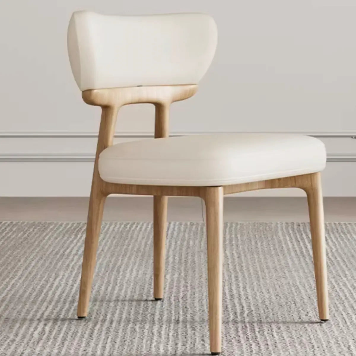 Off-White Upholstered Backrest Wooden Dining Chair Image - 14