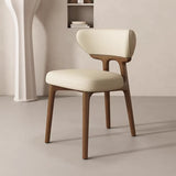 Off-White Upholstered Backrest Wooden Dining Chair Image - 3