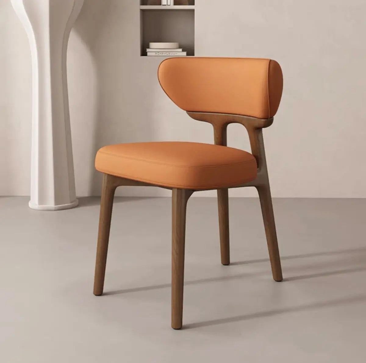 Off-White Upholstered Backrest Wooden Dining Chair Image - 2