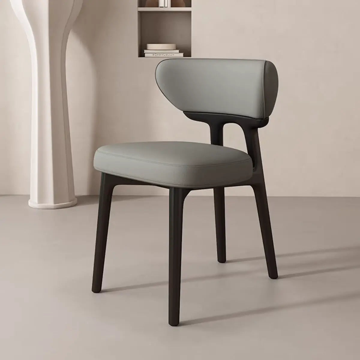 Off-White Upholstered Backrest Wooden Dining Chair Image - 8